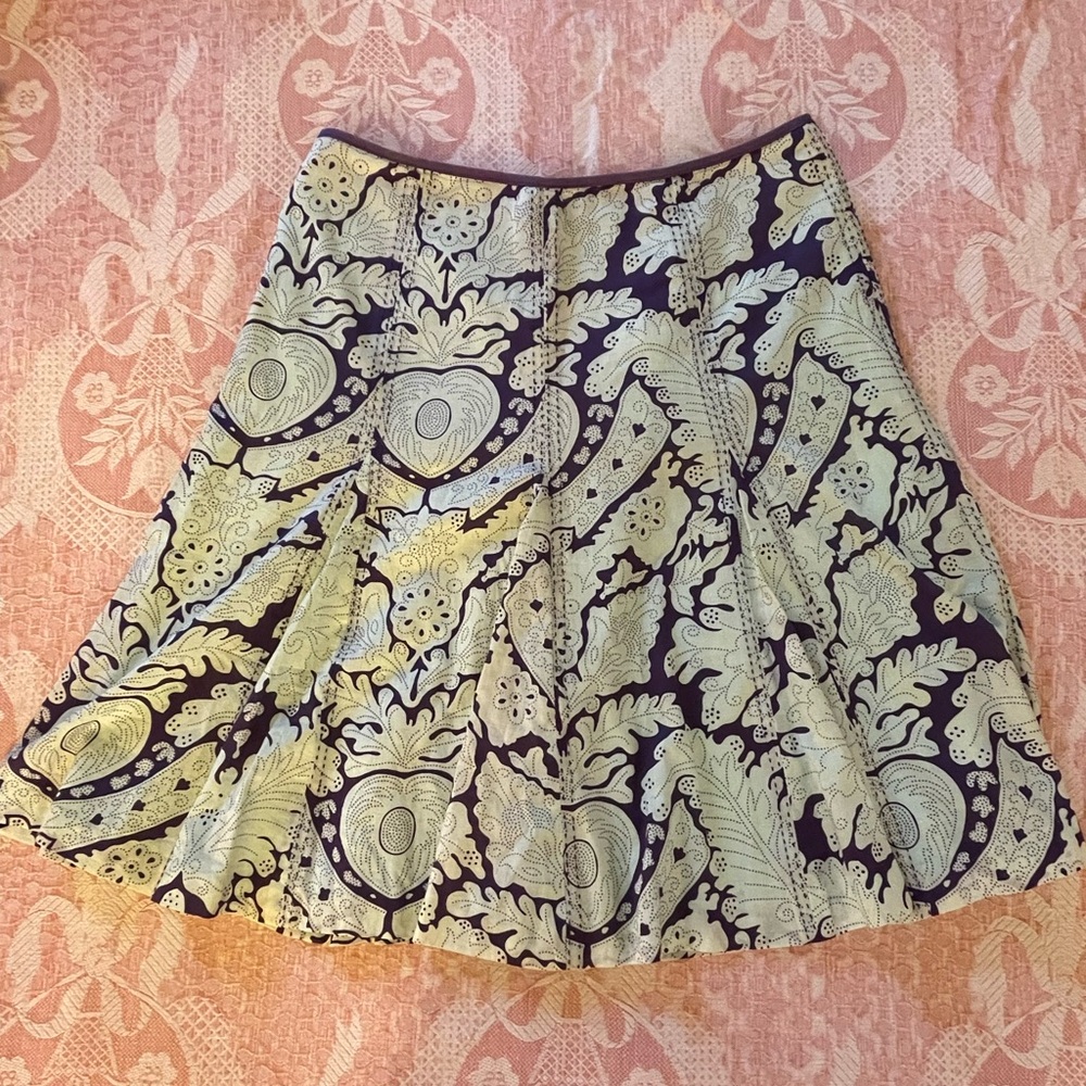Anthropologie Elevenses Floral Purple and Cream Skirt Size 8